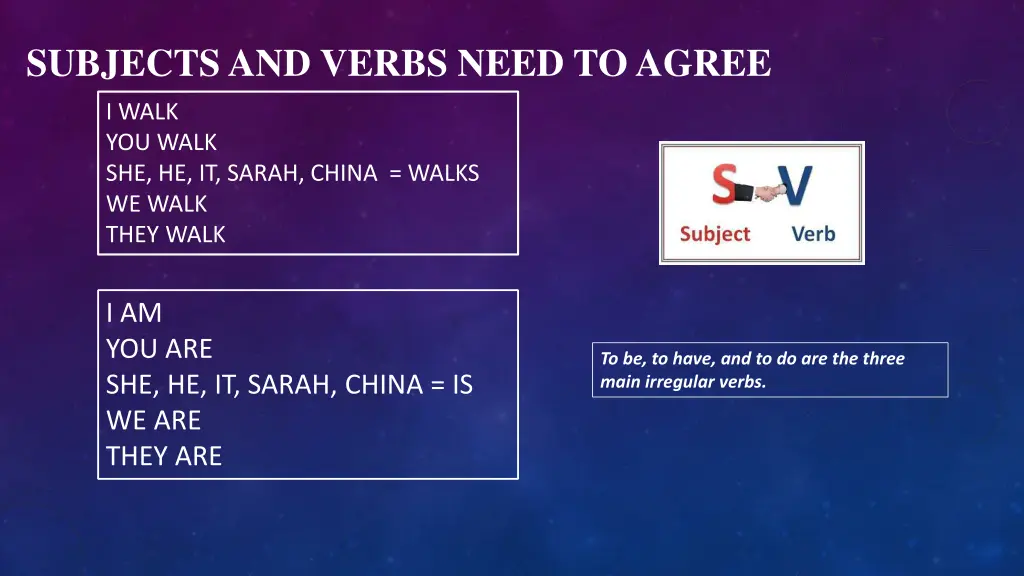 subjects and verbs need to agree