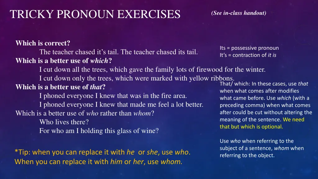 tricky pronoun exercises