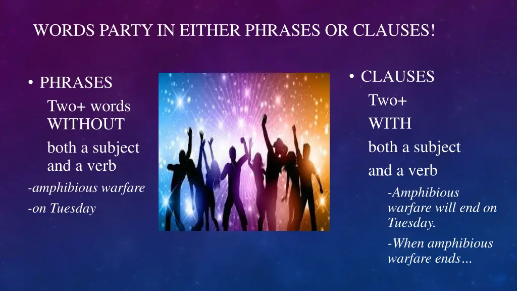 words party in either phrases or clauses