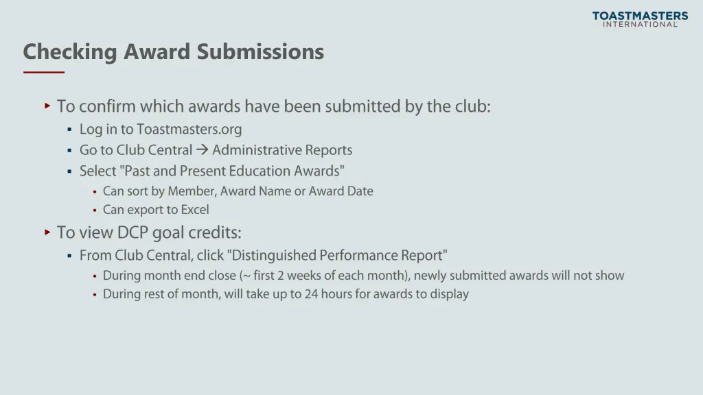 checking award submissions