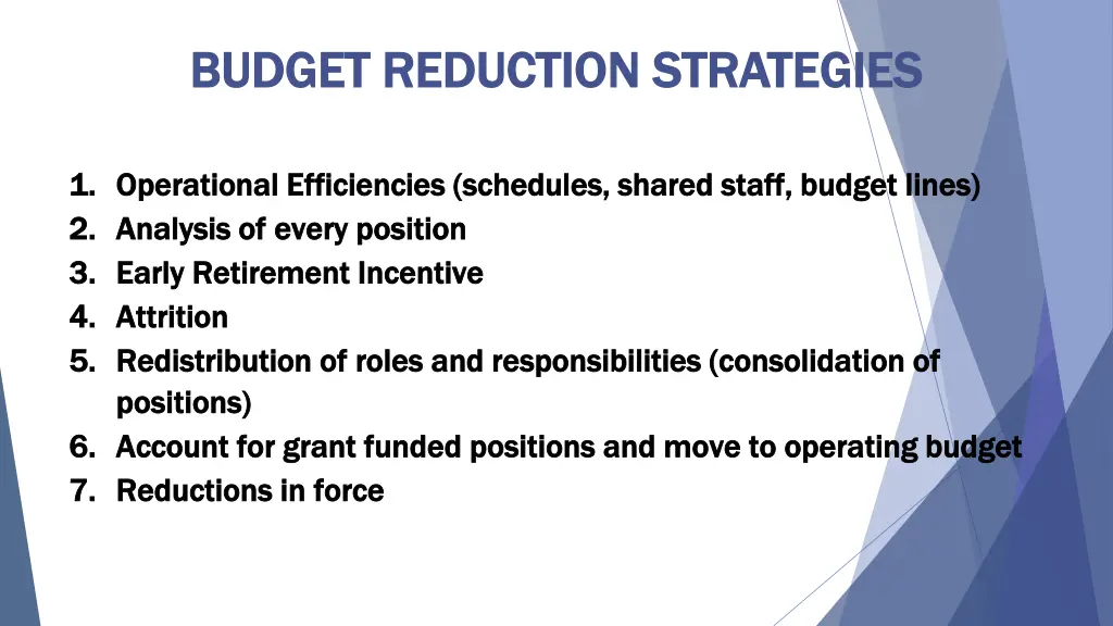 budget reduction strategies budget reduction