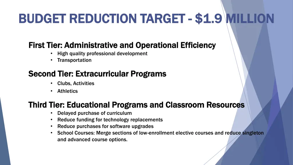 budget reduction target budget reduction target