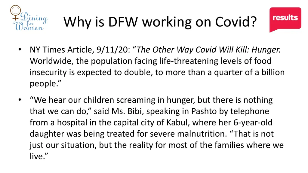 why is dfw working on covid 1