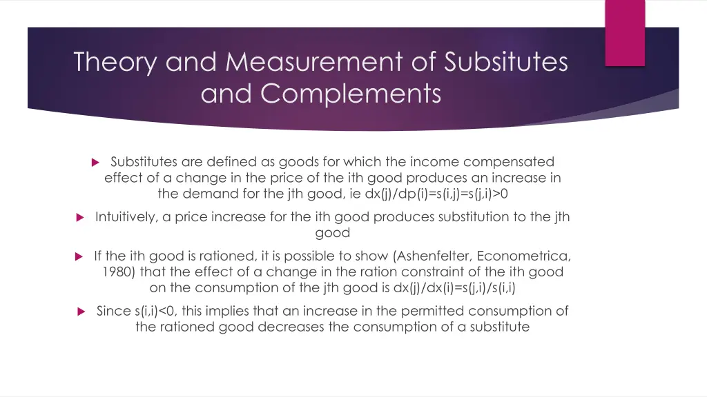 theory and measurement of subsitutes