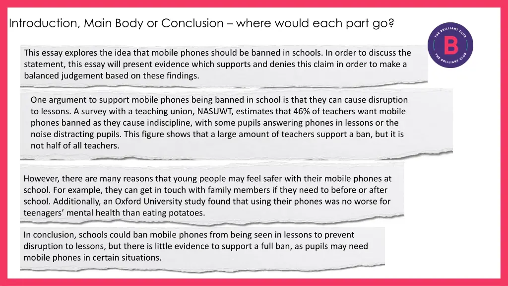 introduction main body or conclusion where would 1