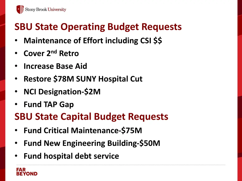 sbu state operating budget requests maintenance