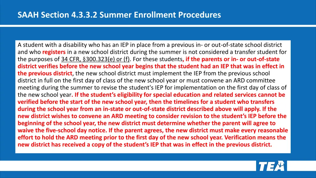 saah section 4 3 3 2 summer enrollment procedures