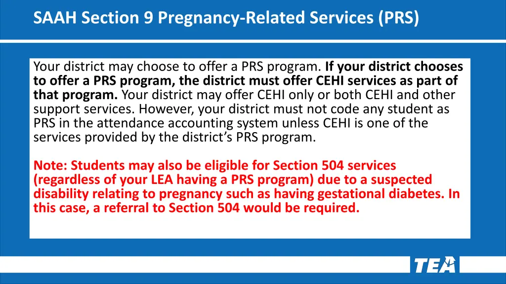 saah section 9 pregnancy related services prs