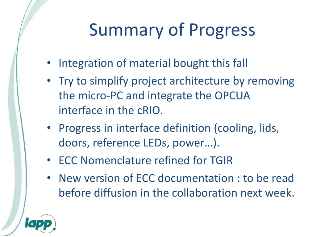 summary of progress