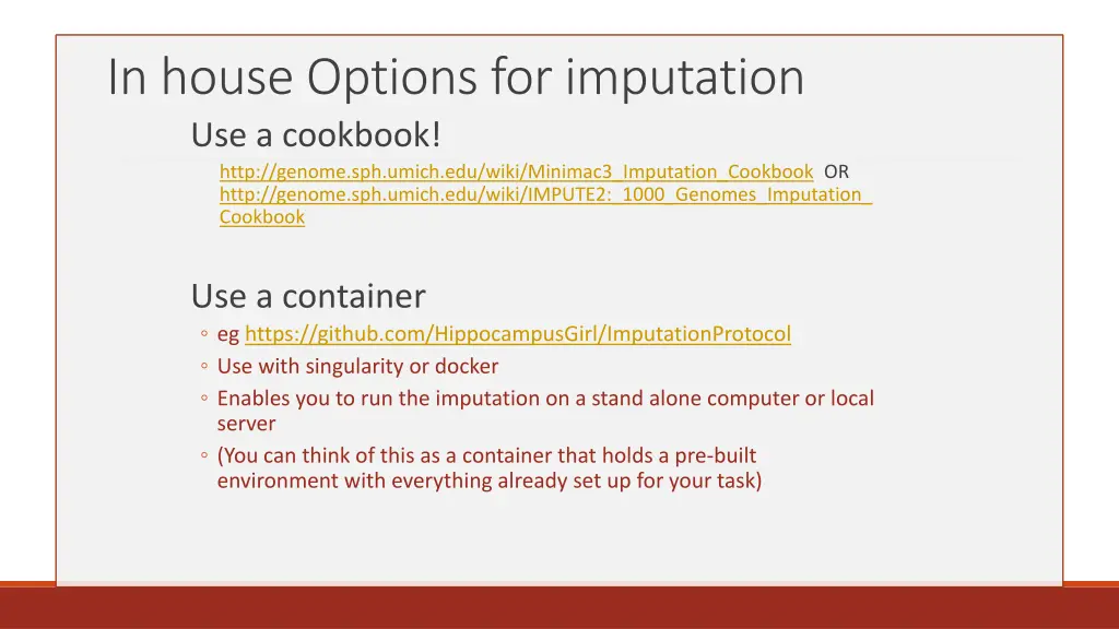 in house options for imputation use a cookbook