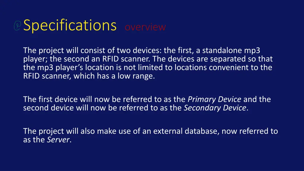 specifications overview