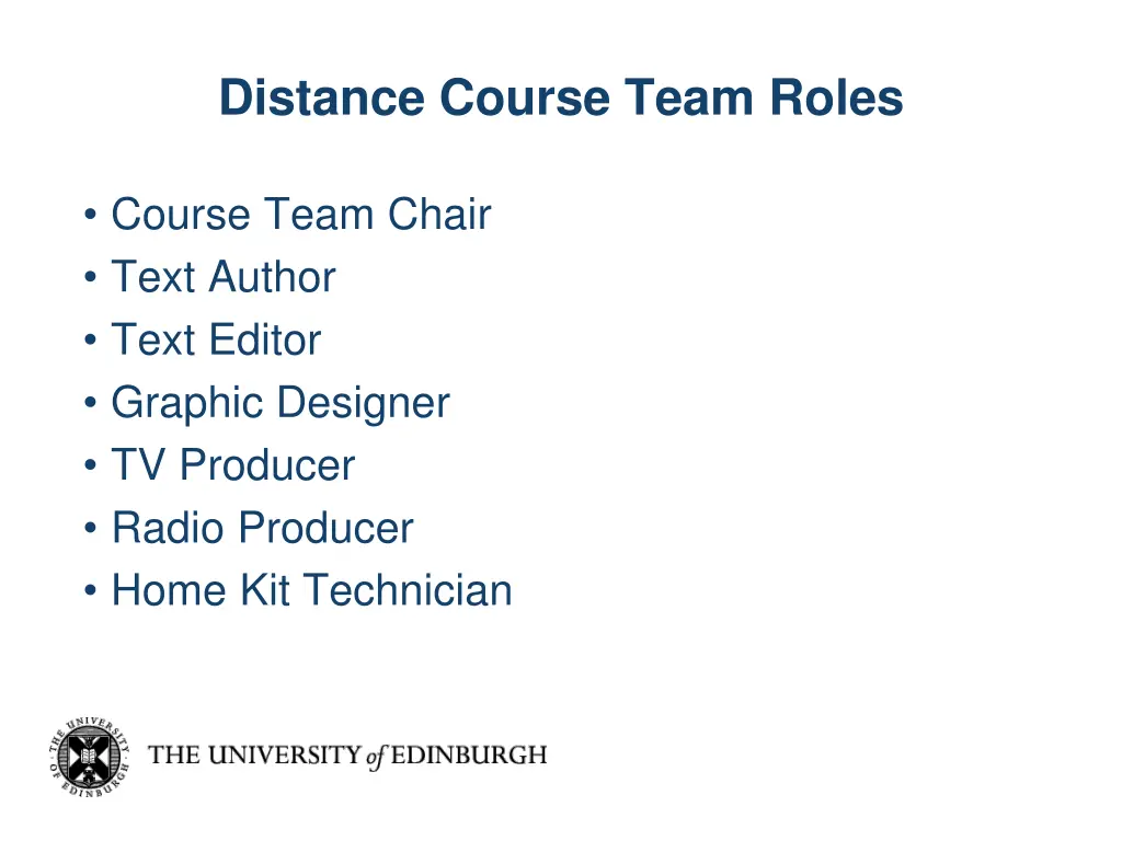 distance course team roles