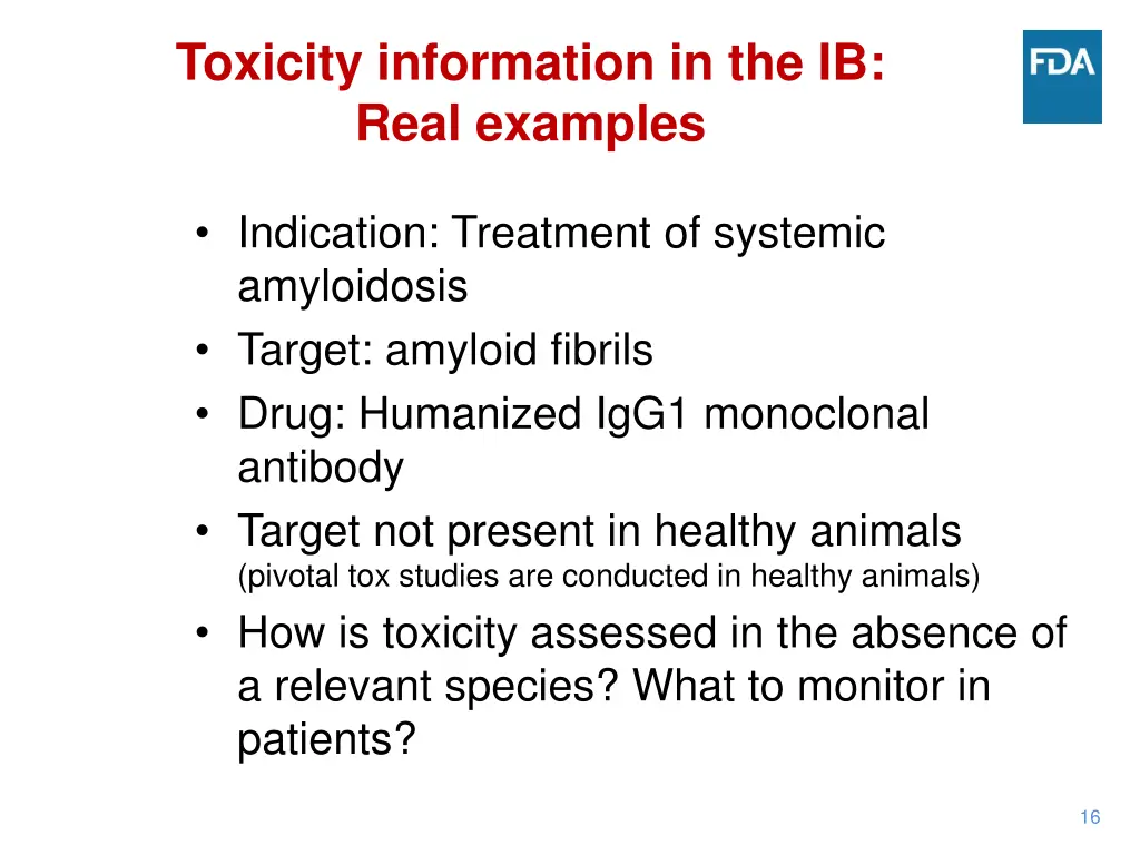 toxicity information in the ib real examples