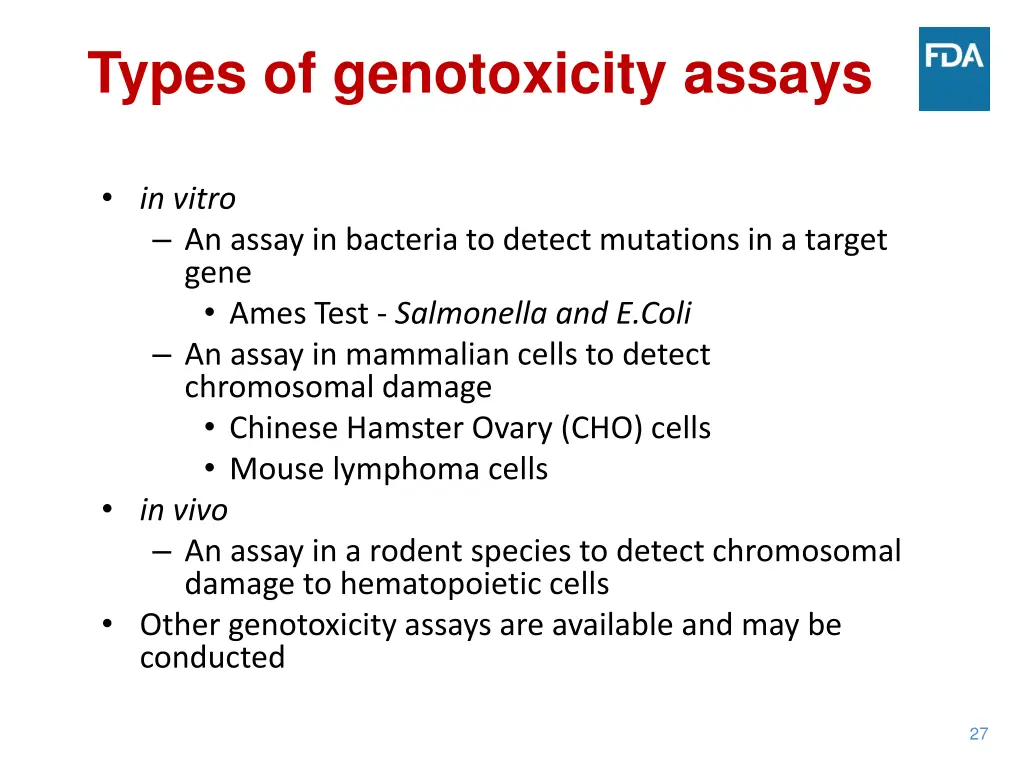 types of genotoxicity assays