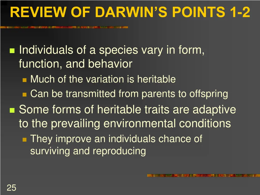 review of darwin s points 1 2