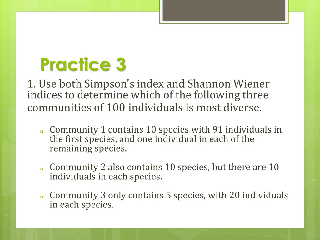 practice 3 1 use both simpson s index and shannon