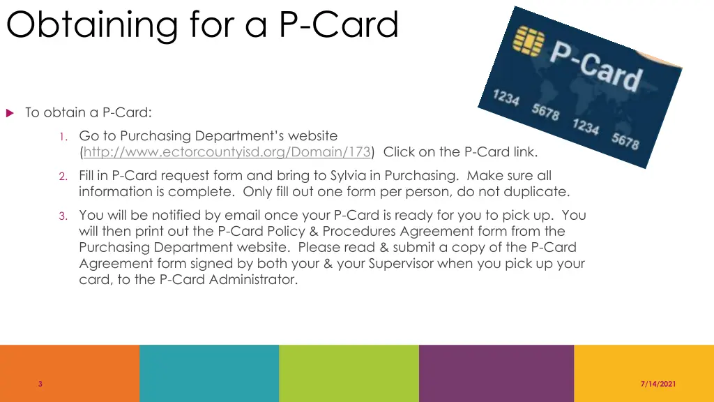 obtaining for a p card