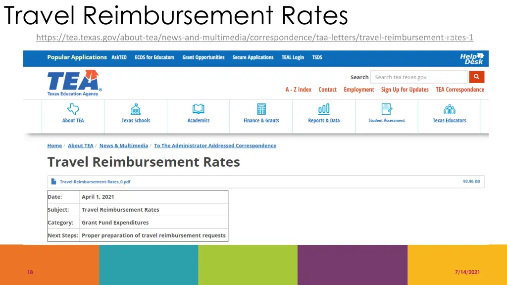 travel reimbursement rates https tea texas