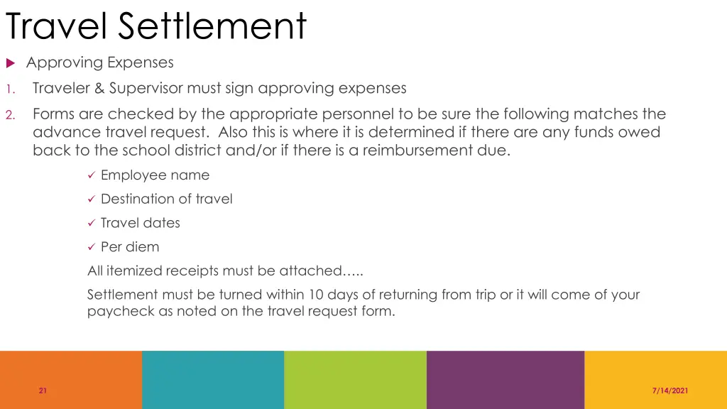 travel settlement approving expenses traveler