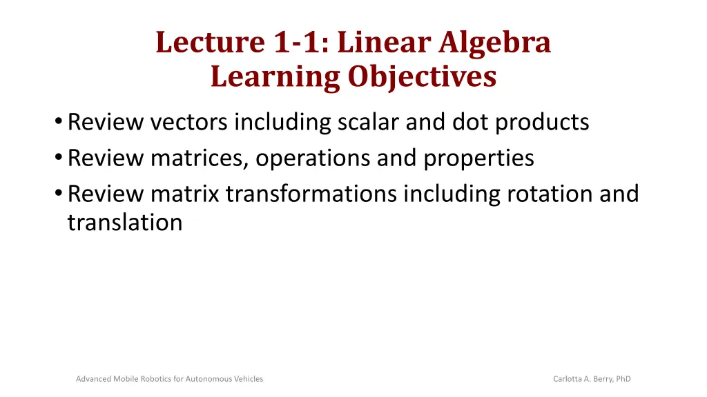 lecture 1 1 linear algebra learning objectives 1