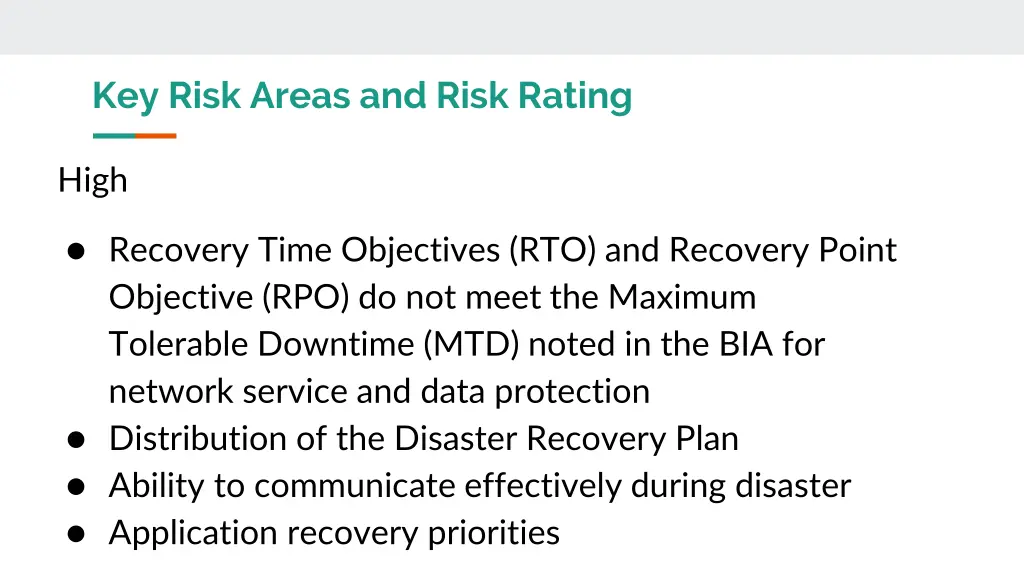 key risk areas and risk rating