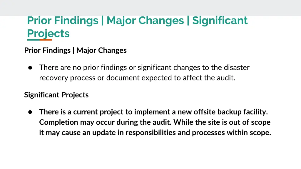 prior findings major changes significant projects