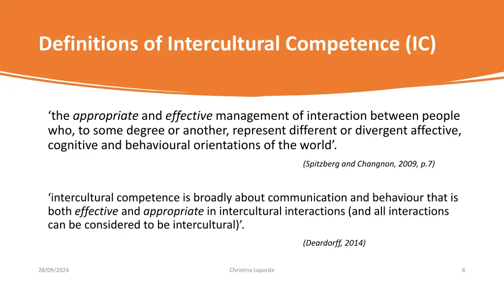 definitions of intercultural competence ic