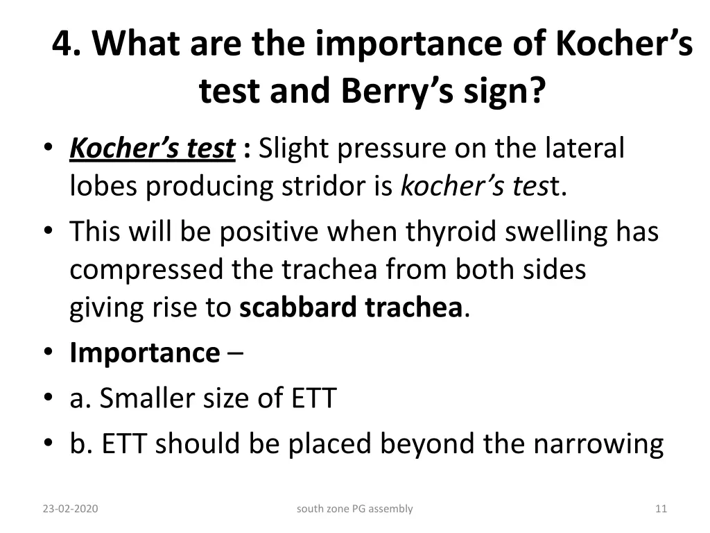 4 what are the importance of kocher s test