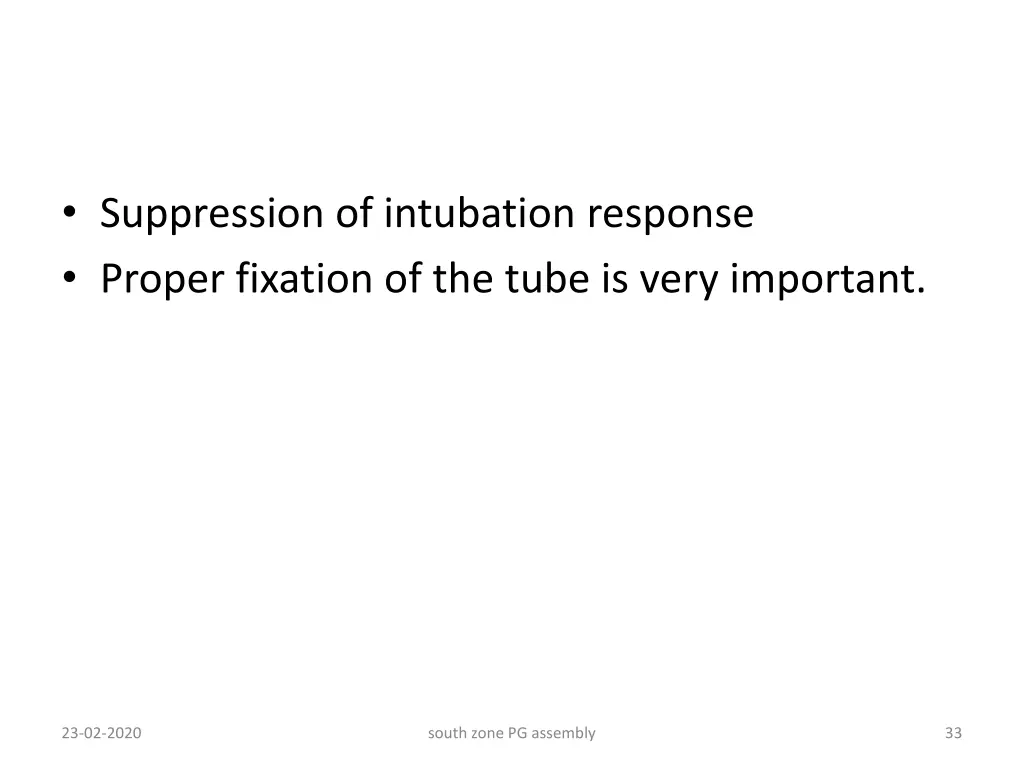 suppression of intubation response proper