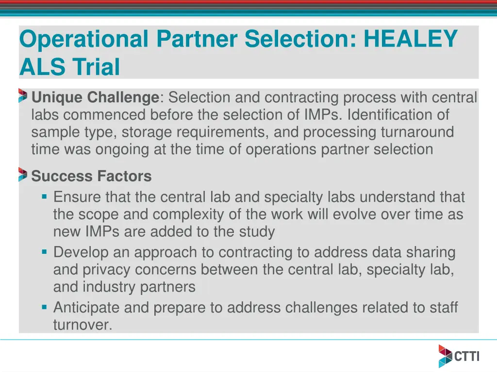 operational partner selection healey als trial