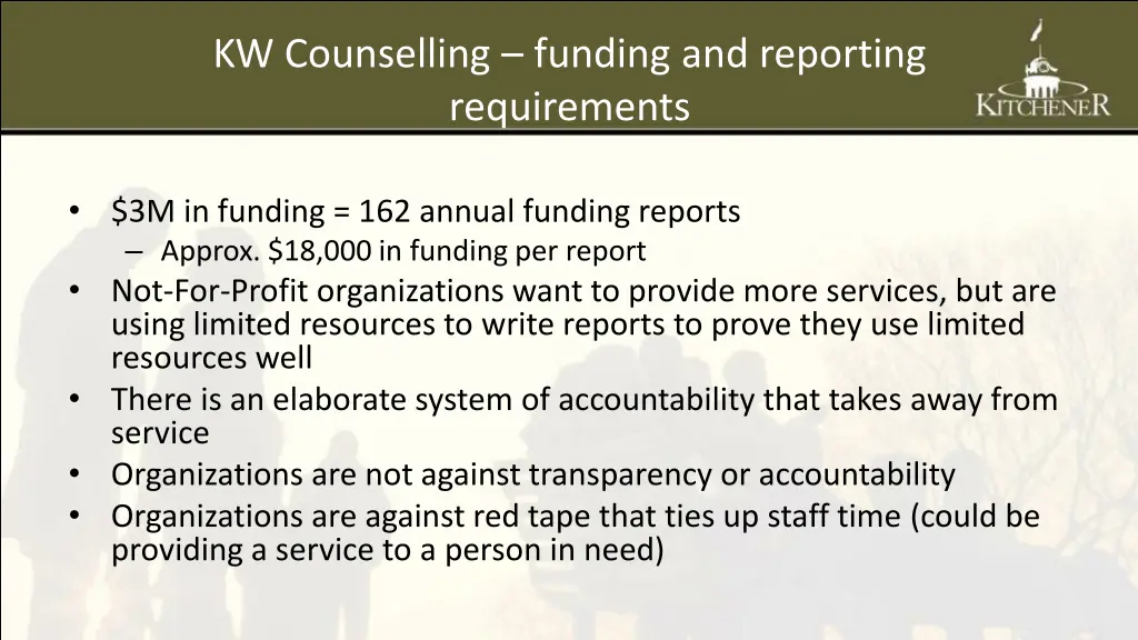 kw counselling funding and reporting requirements