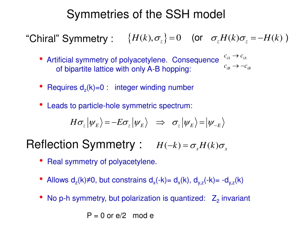 symmetries of the ssh model