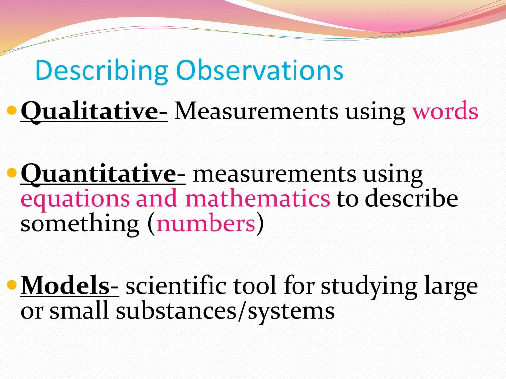 describing observations qualitative measurements