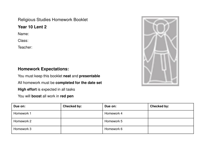 religious studies homework booklet