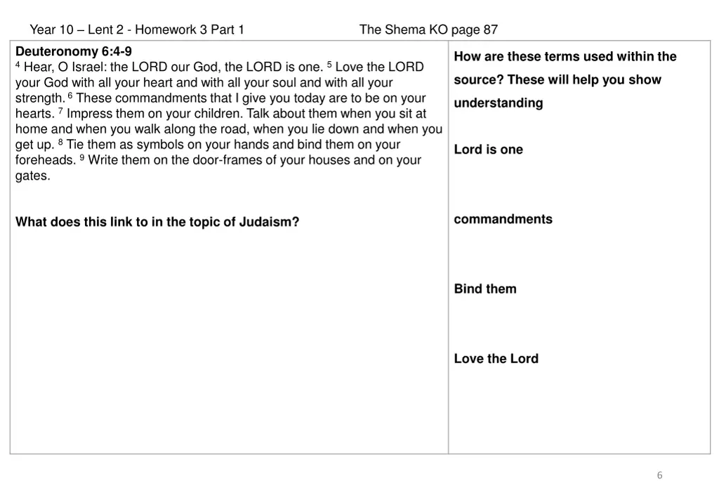 year 10 lent 2 homework 3 part 1 the shema