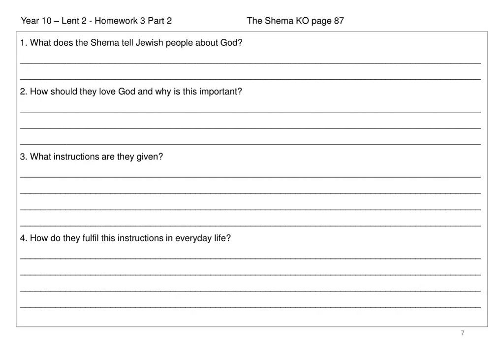 year 10 lent 2 homework 3 part 2 the shema