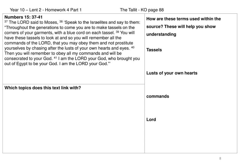 year 10 lent 2 homework 4 part 1 the tallit