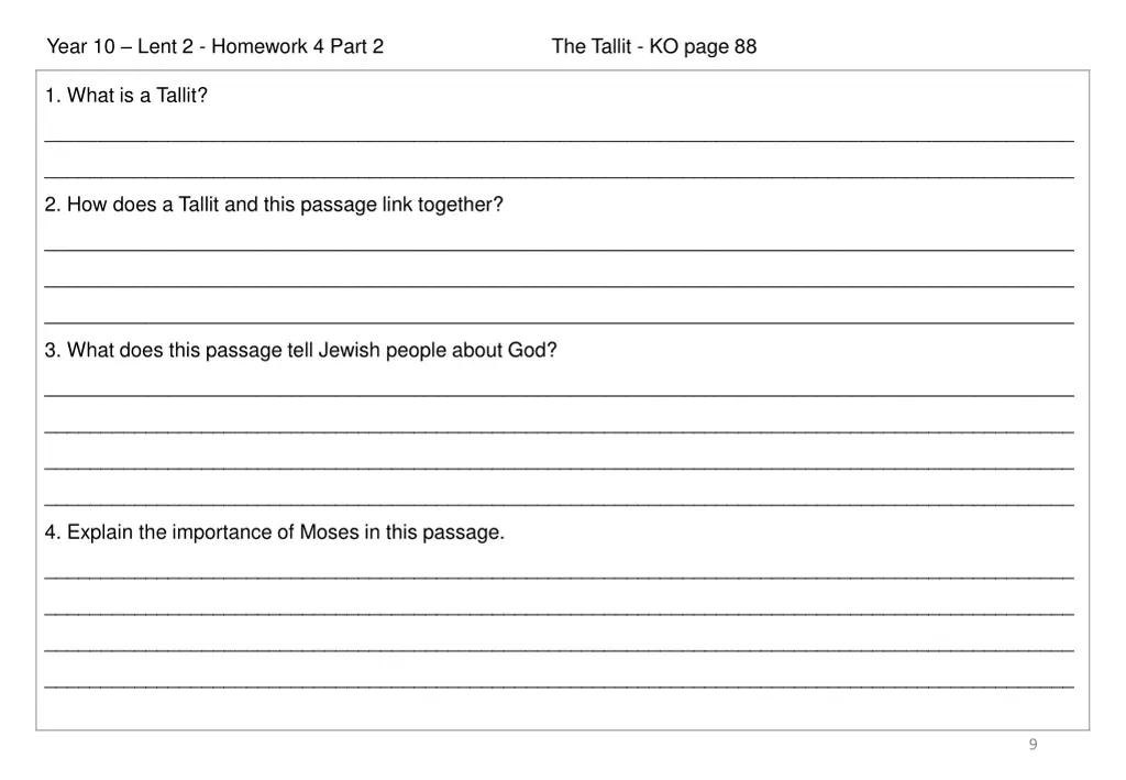 year 10 lent 2 homework 4 part 2 the tallit