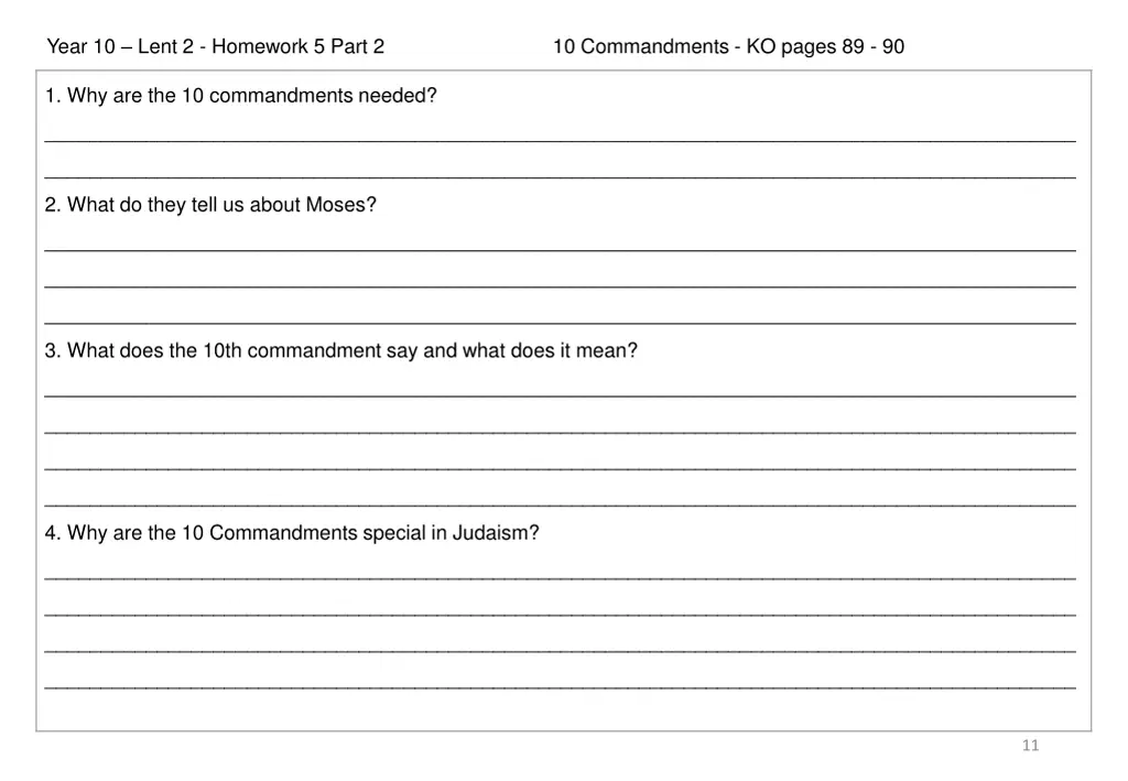 year 10 lent 2 homework 5 part 2 10 commandments