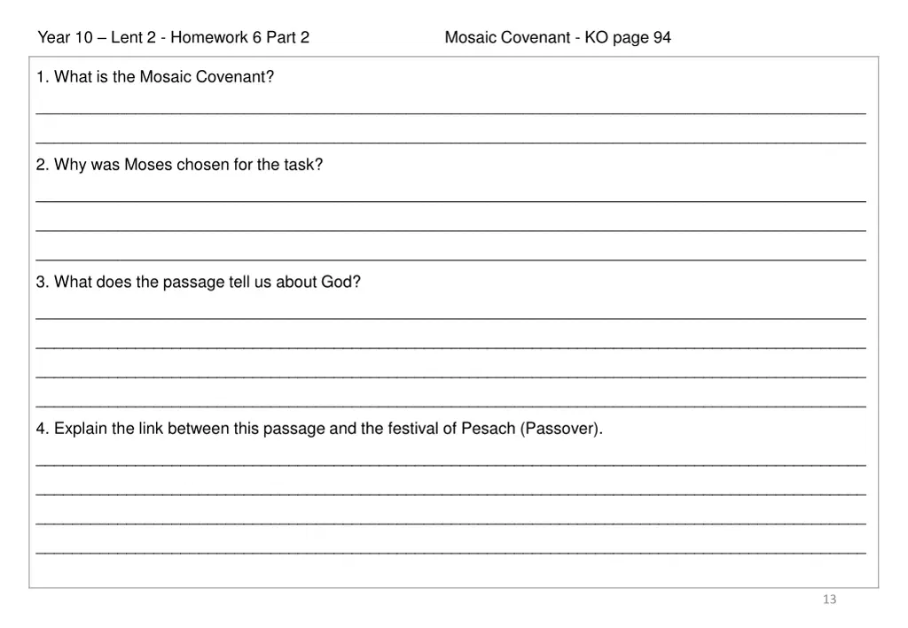 year 10 lent 2 homework 6 part 2 mosaic covenant