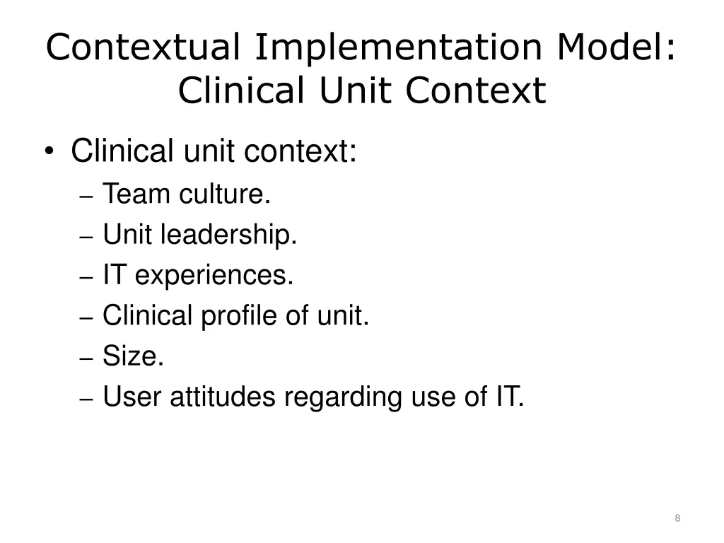 contextual implementation model clinical unit