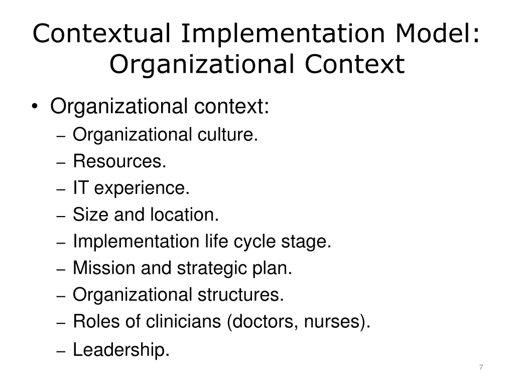 contextual implementation model organizational