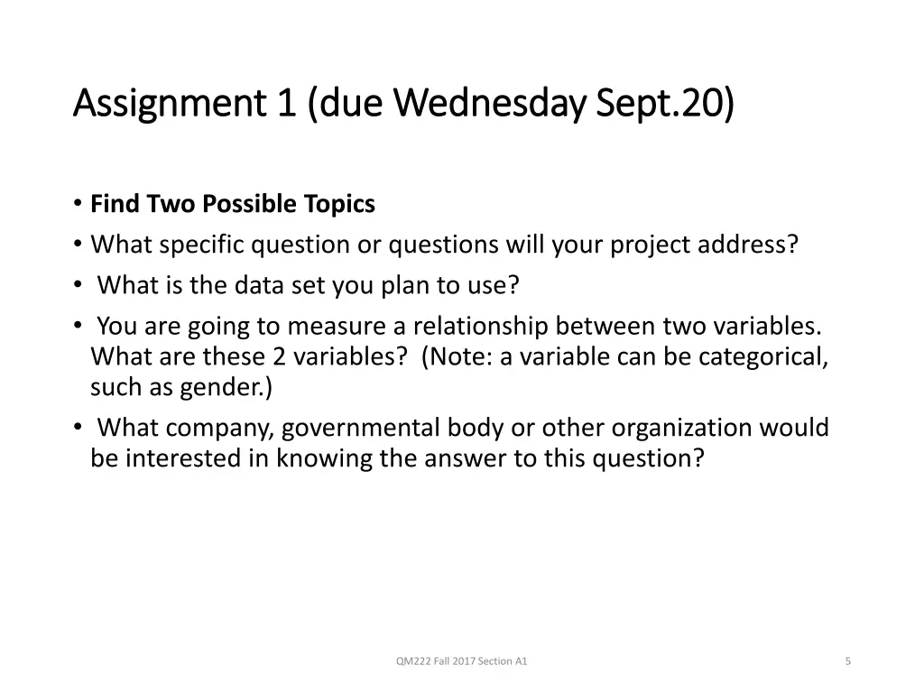 assignment 1 due wednesday sept 20 assignment