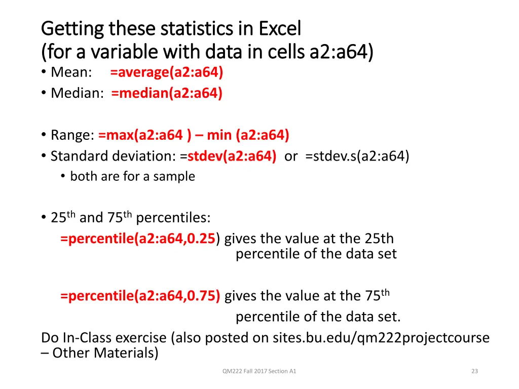 getting these statistics in excel getting these