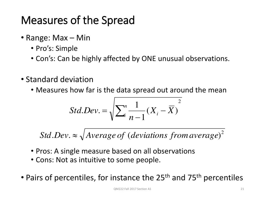 measures of the spread measures of the spread