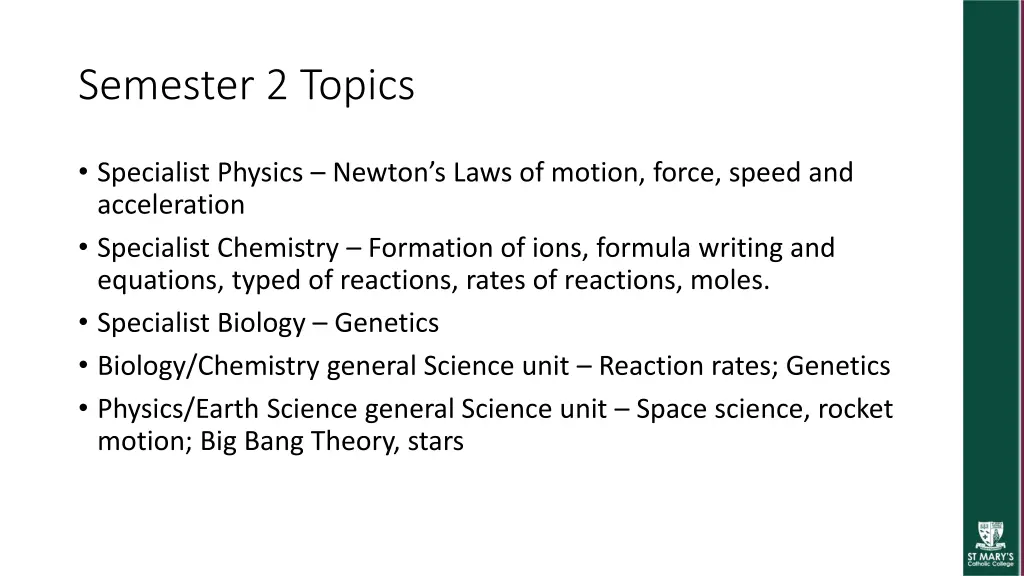 semester 2 topics