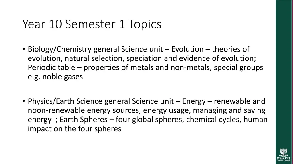 year 10 semester 1 topics