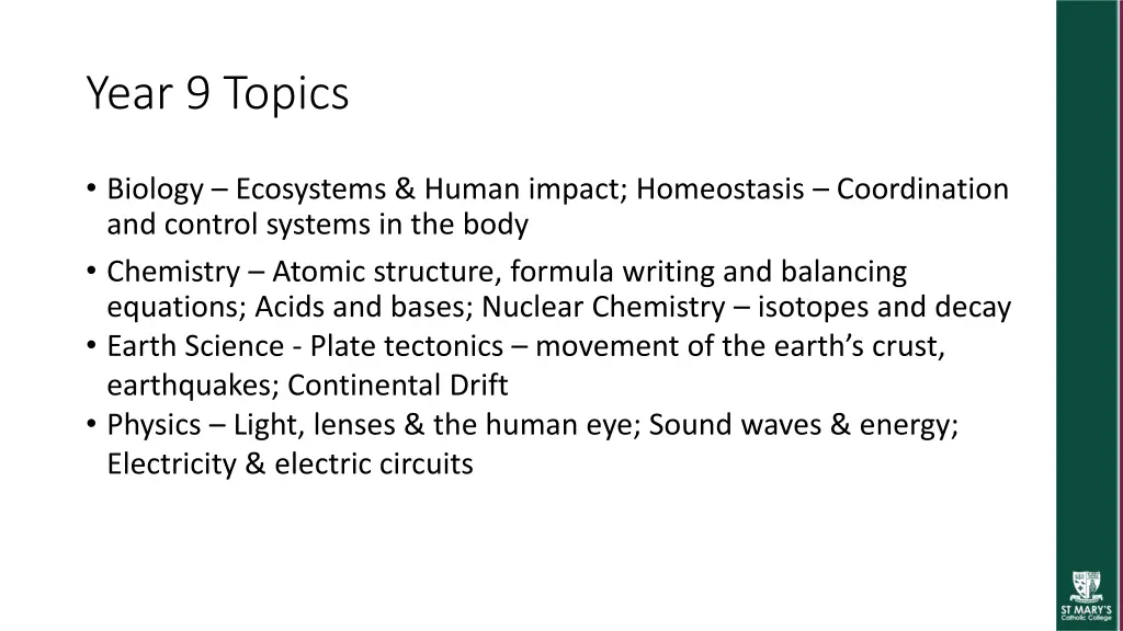 year 9 topics