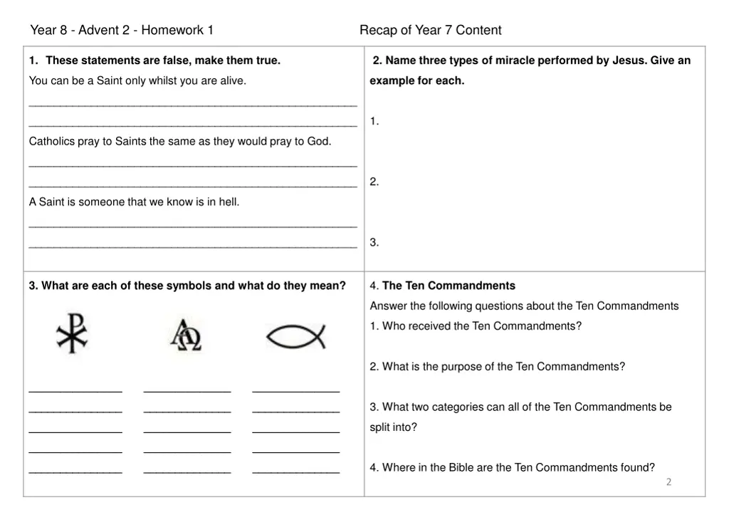 year 8 advent 2 homework 1 recap of year 7 content