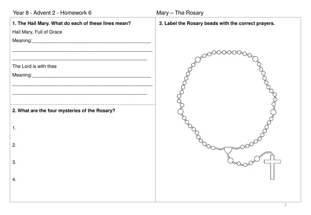 year 8 advent 2 homework 6 mary the rosary